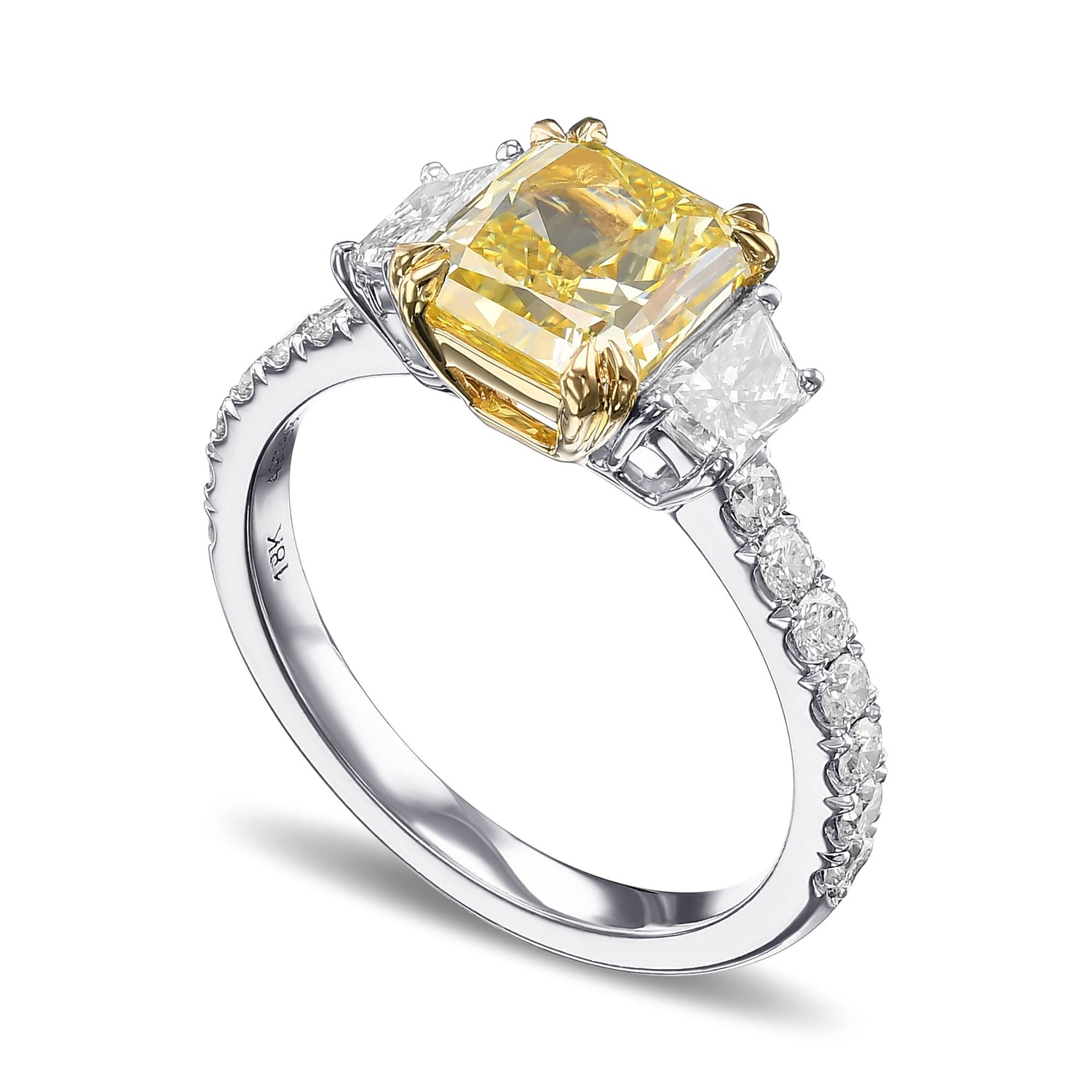 Fancy Intense Yellow Radiant Diamond 3 Stones Ring