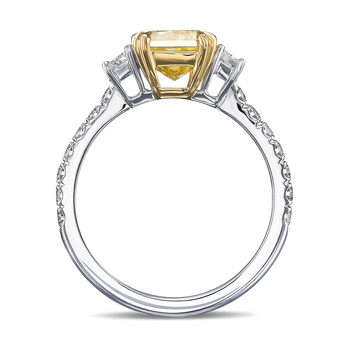 Fancy Intense Yellow Radiant Diamond 3 Stones Ring