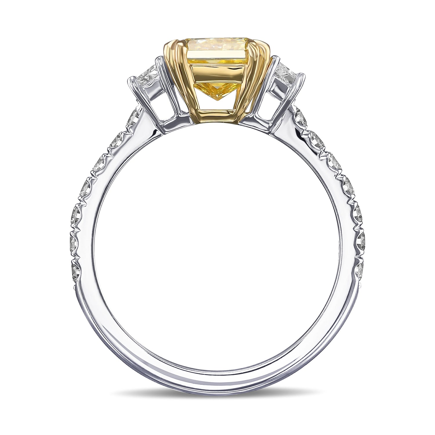 Fancy Intense Yellow Radiant Diamond 3 Stones Ring