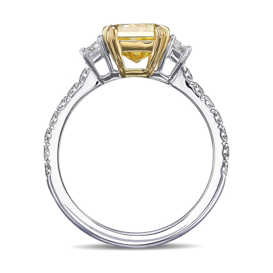 Fancy Intense Yellow Radiant Diamond 3 Stones Ring