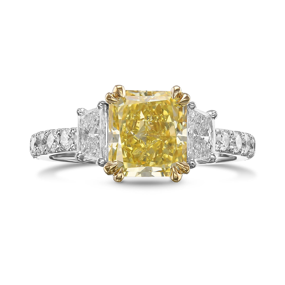 Fancy Intense Yellow Radiant Diamond 3 Stones Ring