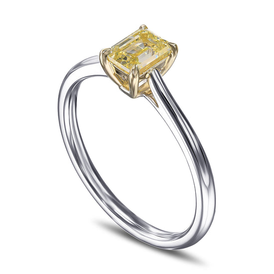 Fancy Light Yellow Emerald Diamond Solitaire Ring