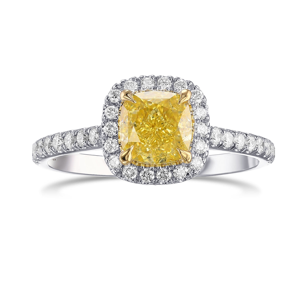 Fancy Intense Yellow Cushion Halo Diamond Ring
