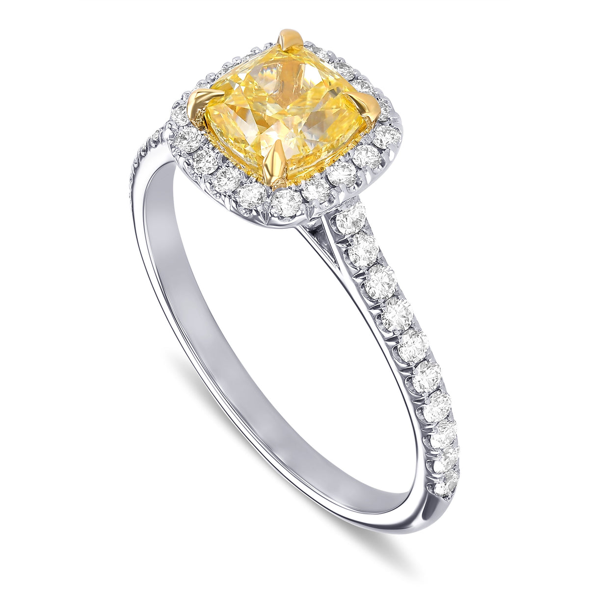 Fancy Intense Yellow Cushion Halo Diamond Ring