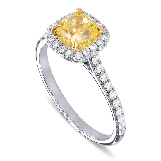 Fancy Intense Yellow Cushion Halo Diamond Ring