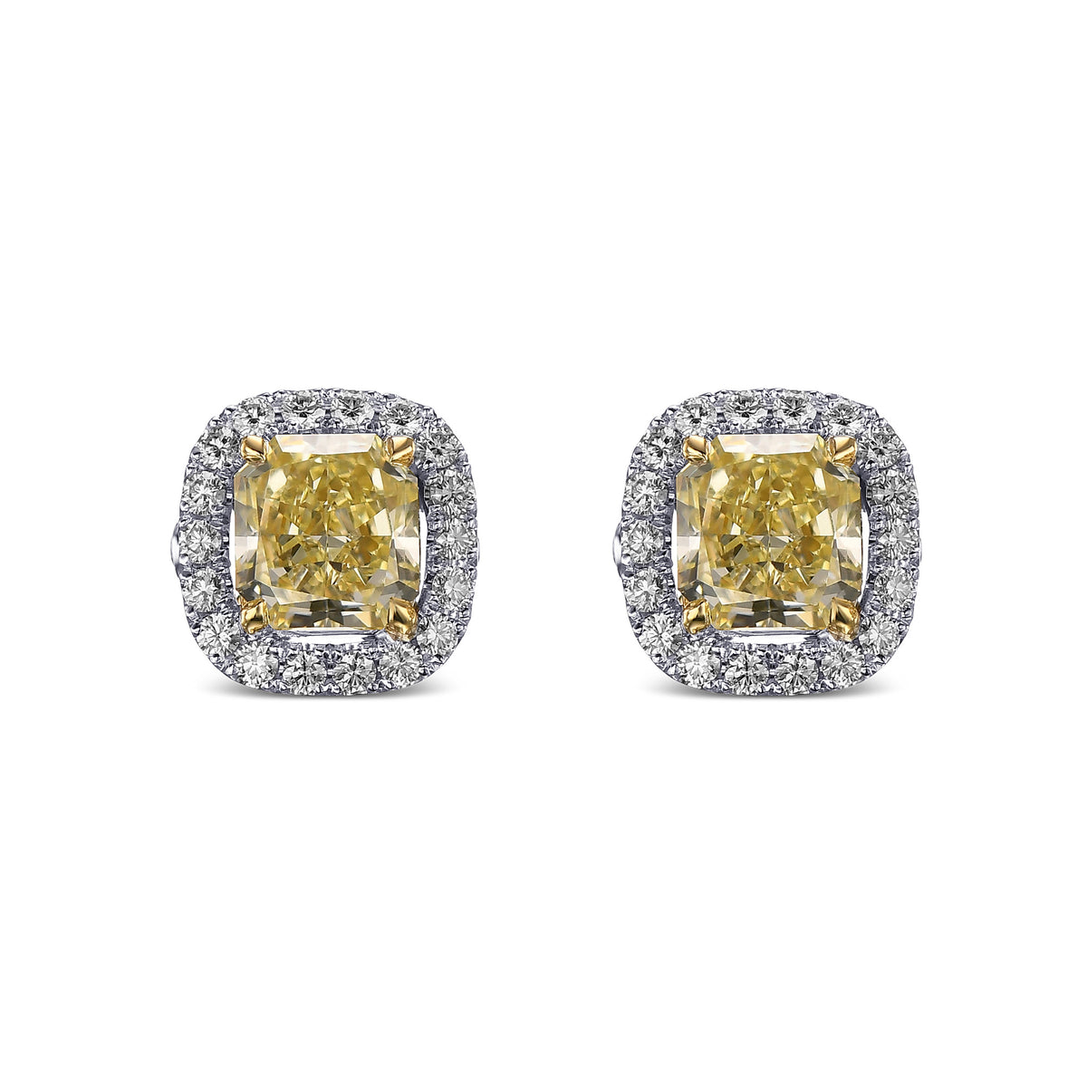   Light Yellow Radiant Halo Diamond Earrings