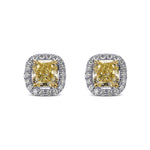   Light Yellow Radiant Halo Diamond Earrings