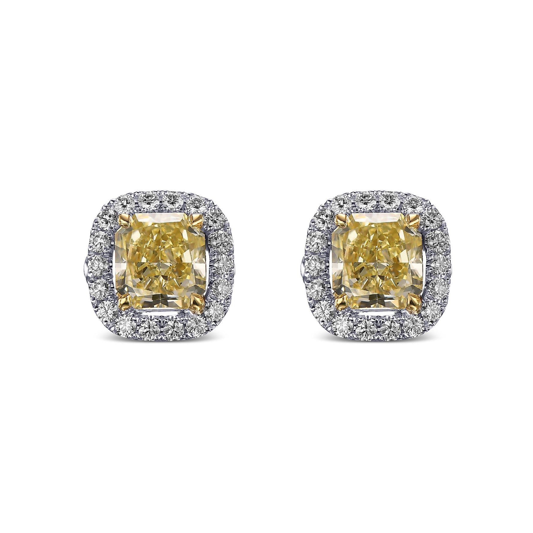   Light Yellow Radiant Halo Diamond Earrings