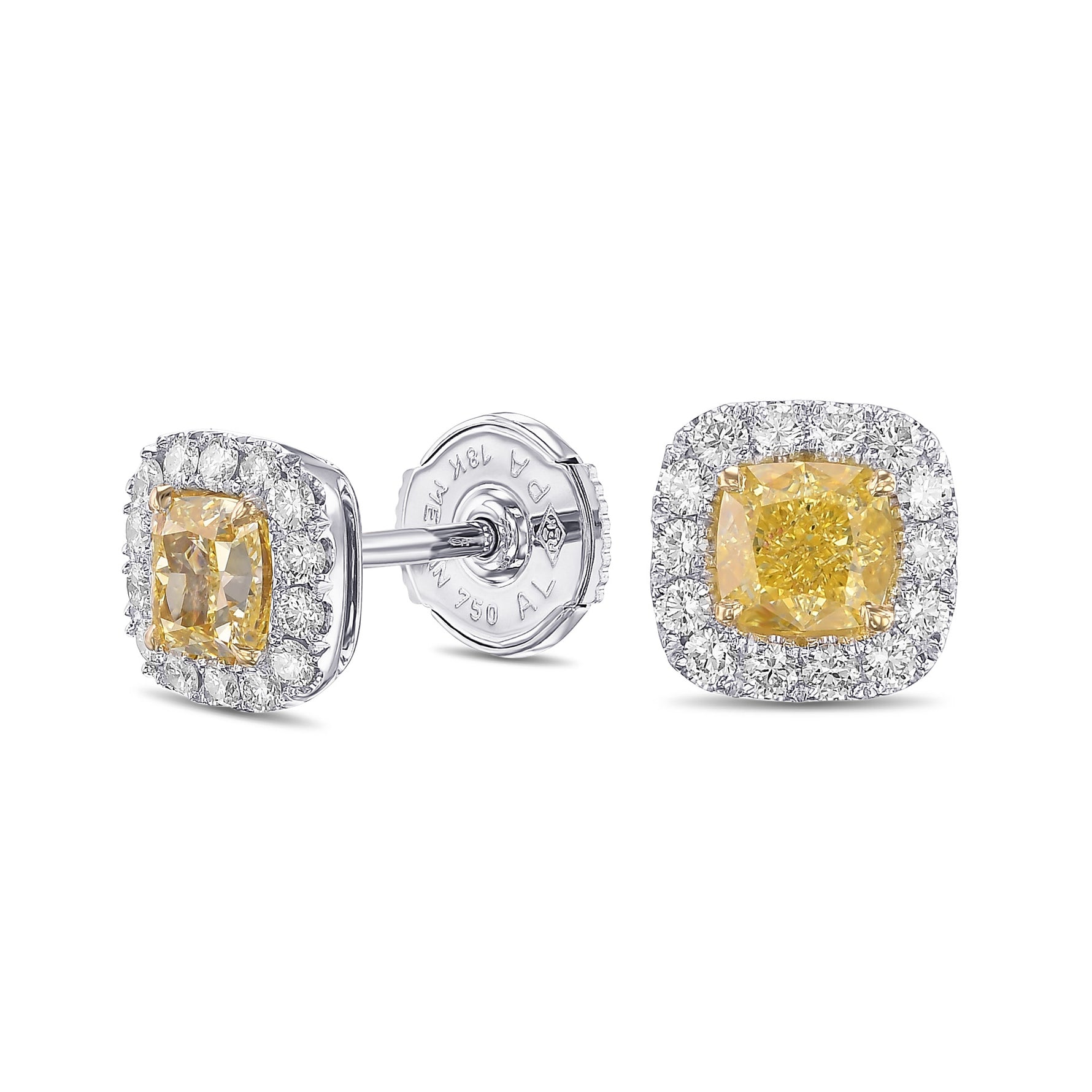 Fancy Yellow Cushion Halo Diamond Earrings