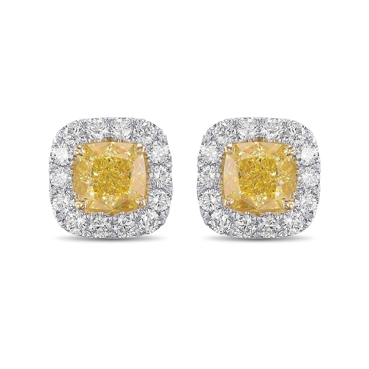 Fancy Yellow Cushion Halo Diamond Earrings