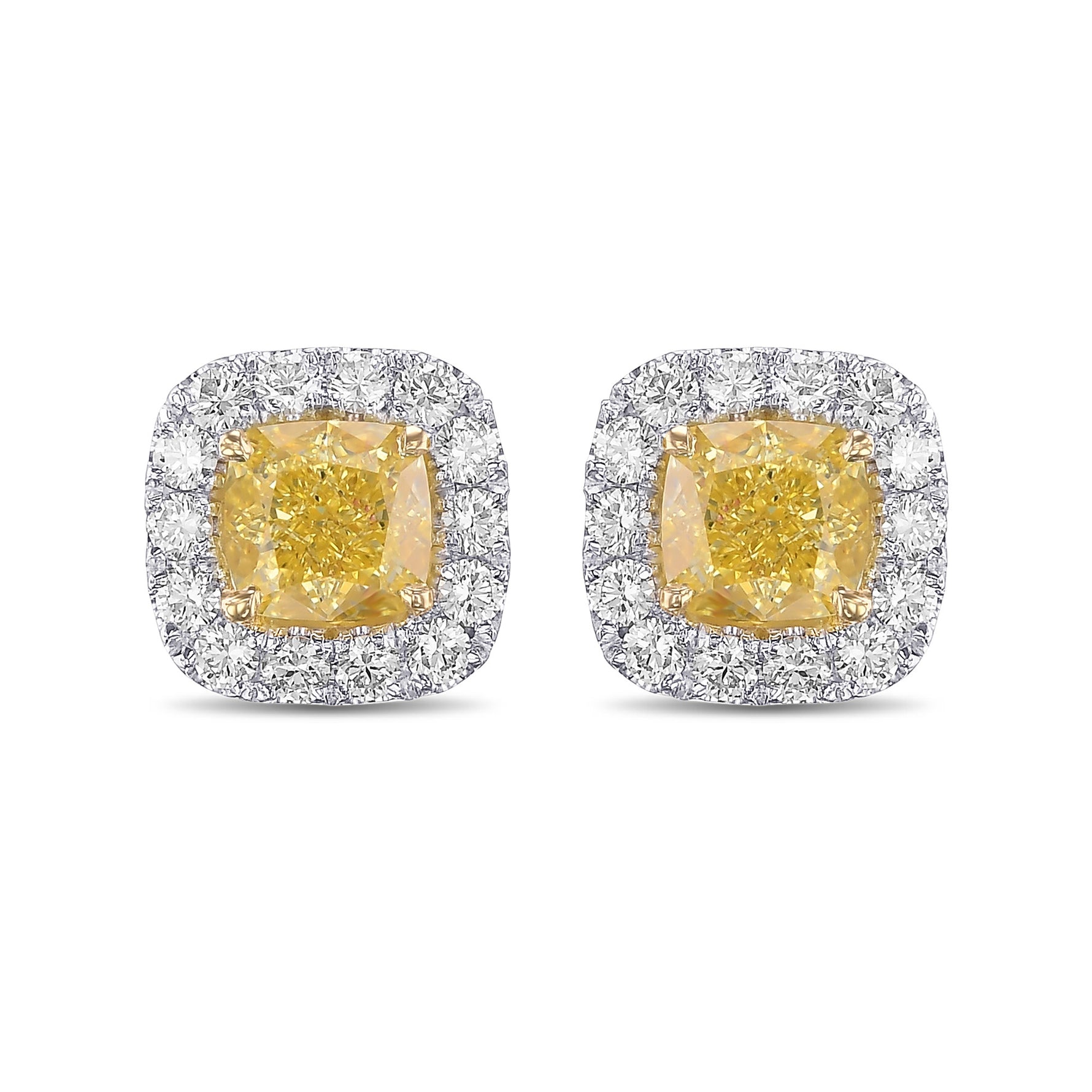 Fancy Yellow Cushion Halo Diamond Earrings