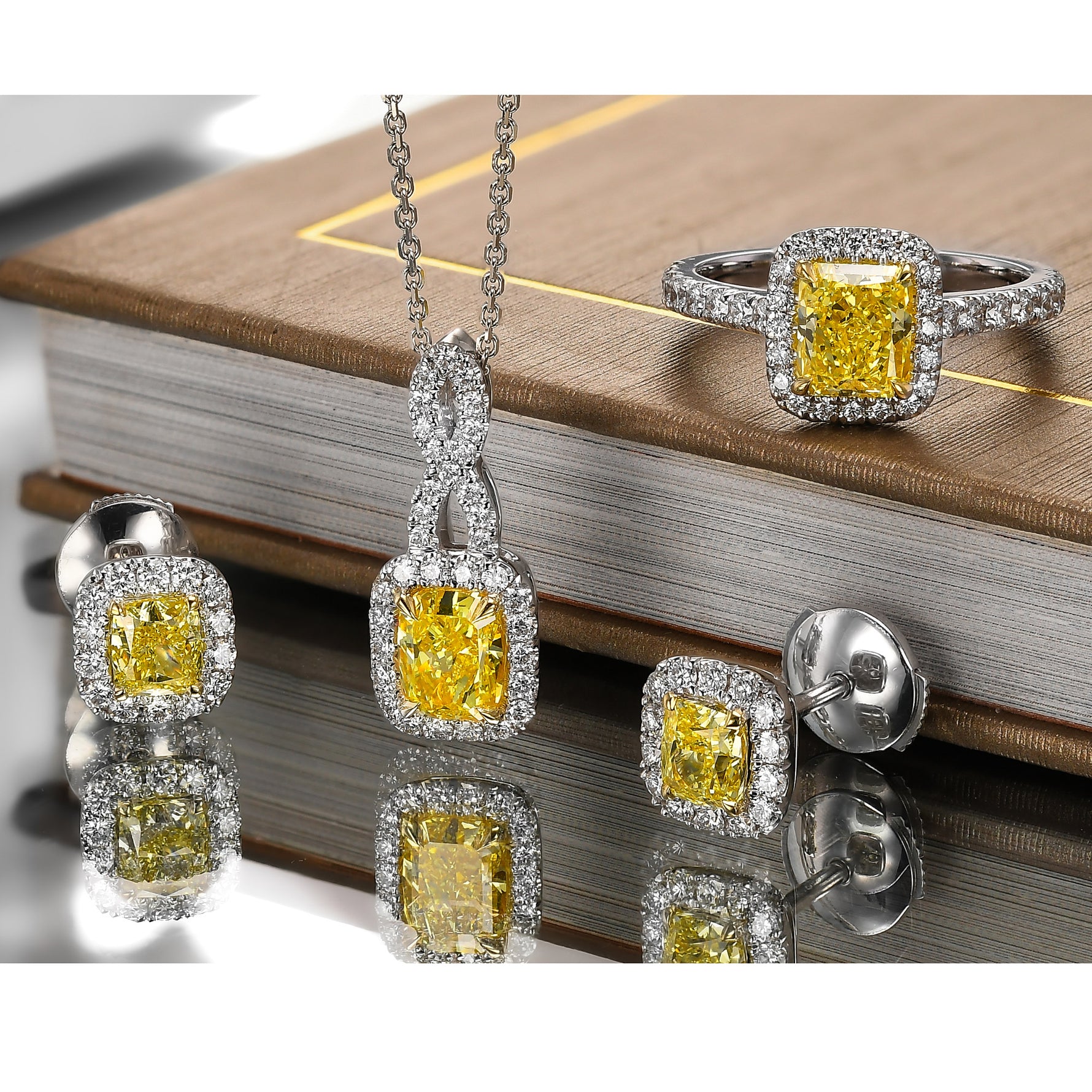 Fancy Intense Yellow Cushion Halo Diamond Earrings