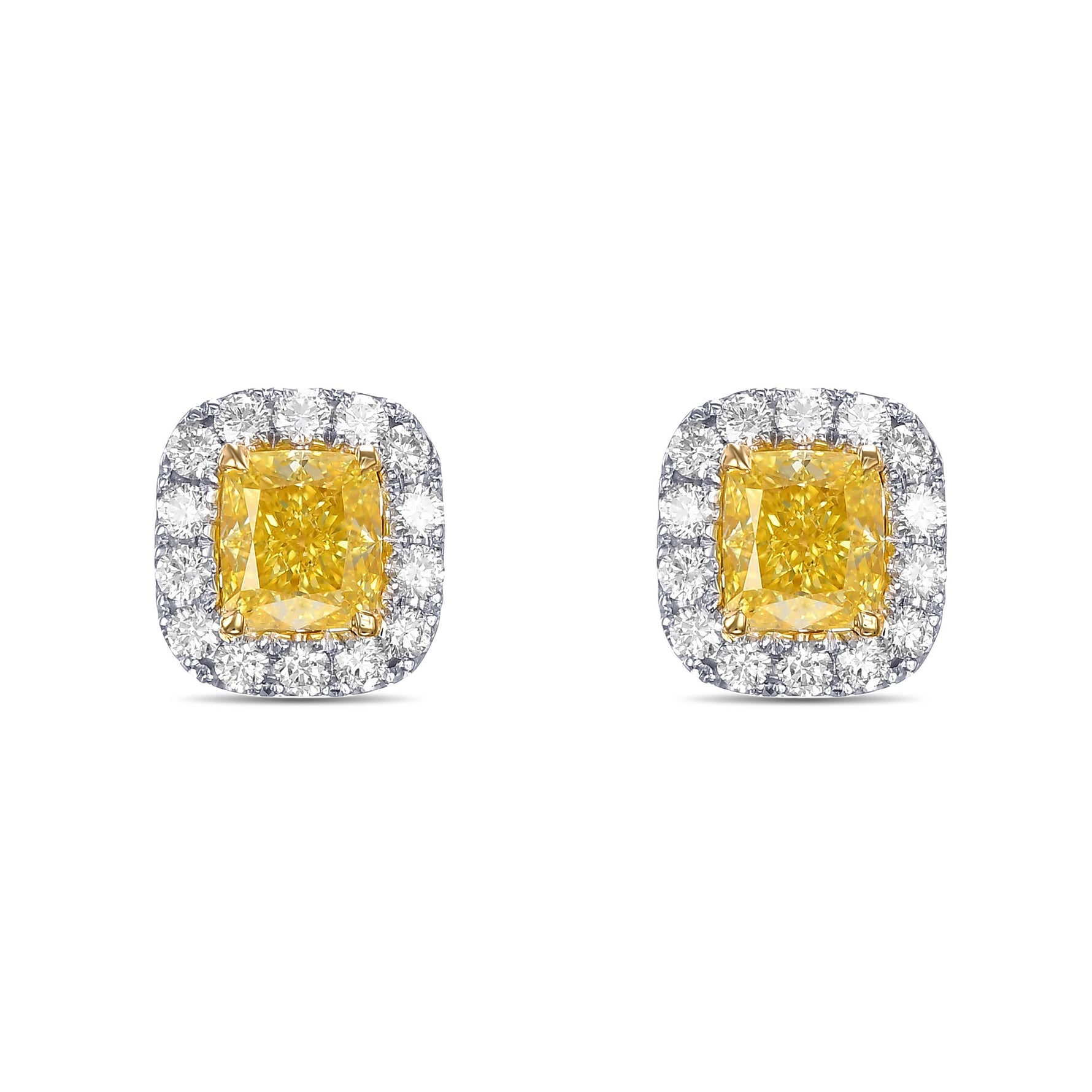 Fancy Intense Yellow Cushion Halo Diamond Earrings