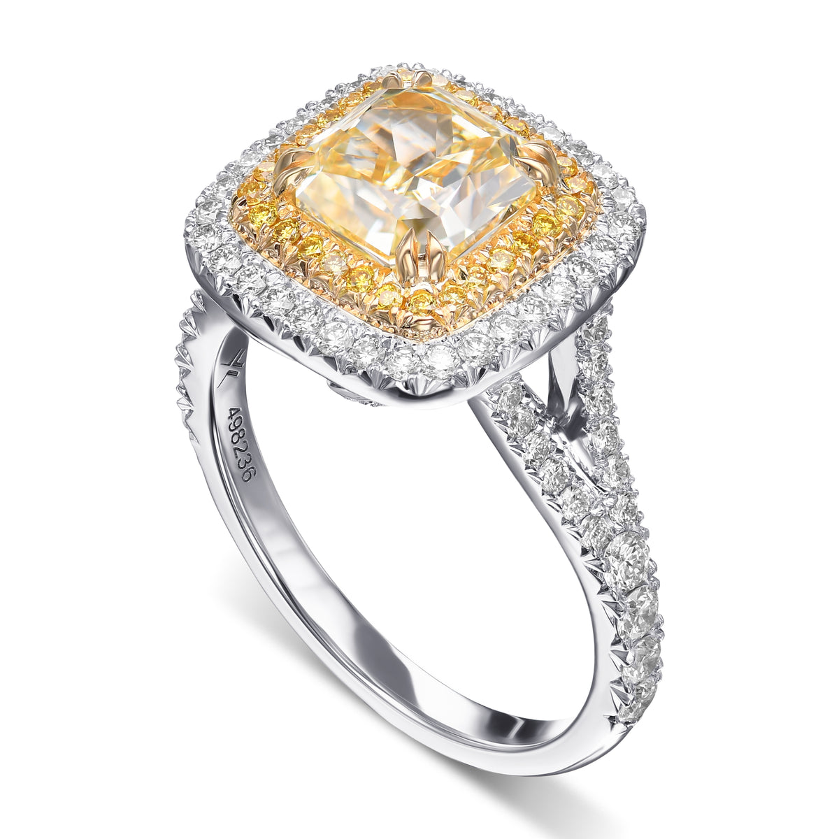Fancy Light Yellow Radiant Double Halo Diamond Ring