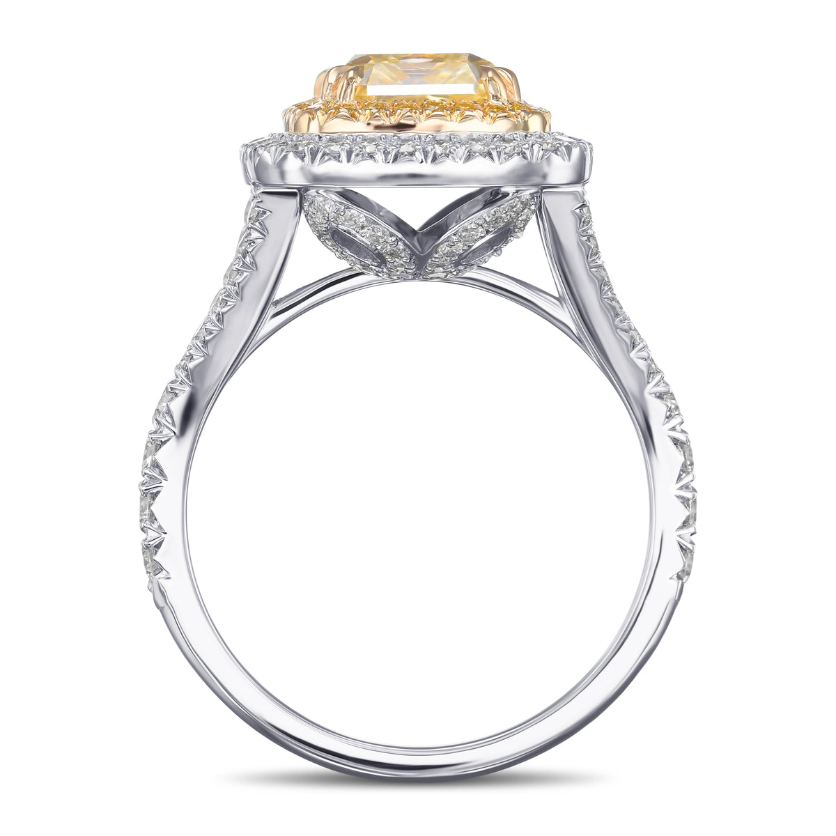 Fancy Light Yellow Radiant Double Halo Diamond Ring