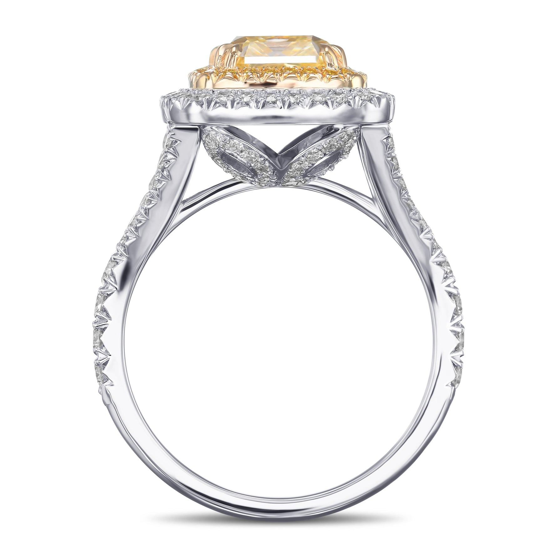 Fancy Light Yellow Radiant Double Halo Diamond Ring
