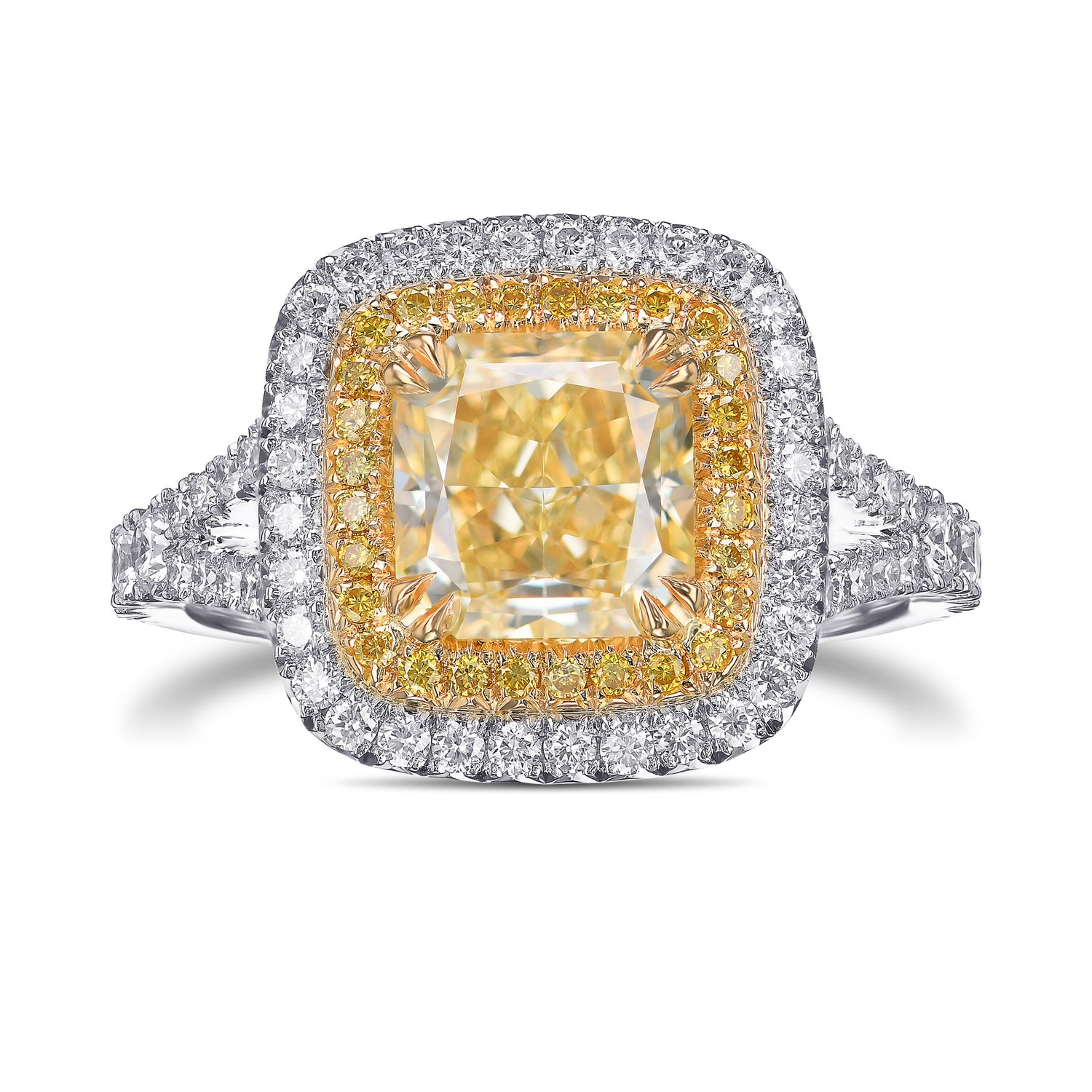Fancy Light Yellow Radiant Double Halo Diamond Ring