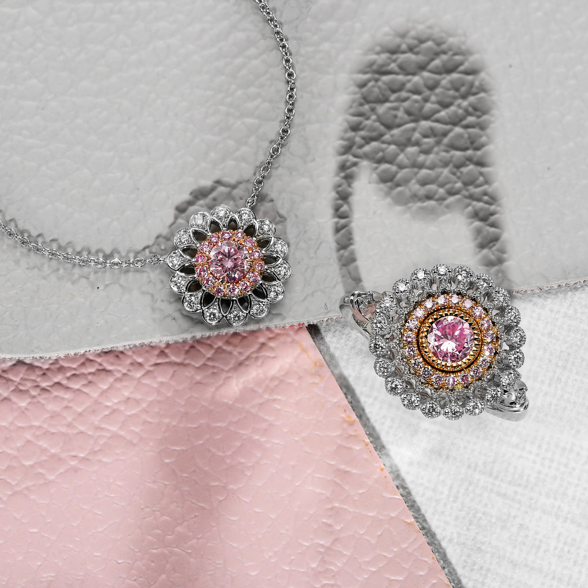 Fancy Light Pink Argyle Diamond Filigree Halo Pendant