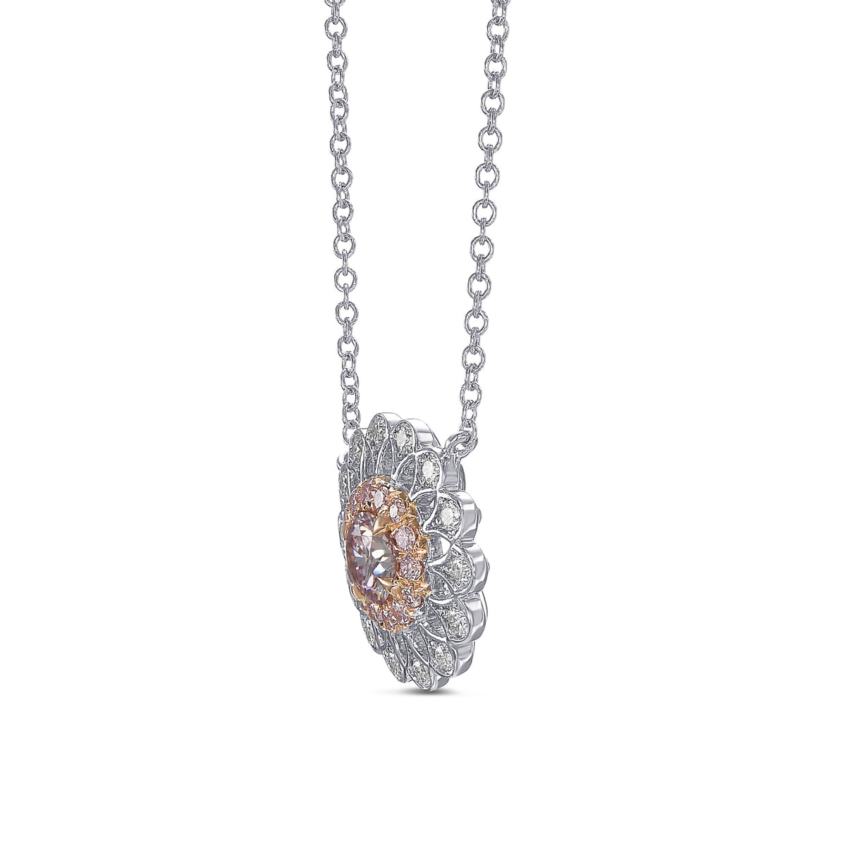 Fancy Light Pink Argyle Diamond Filigree Halo Pendant