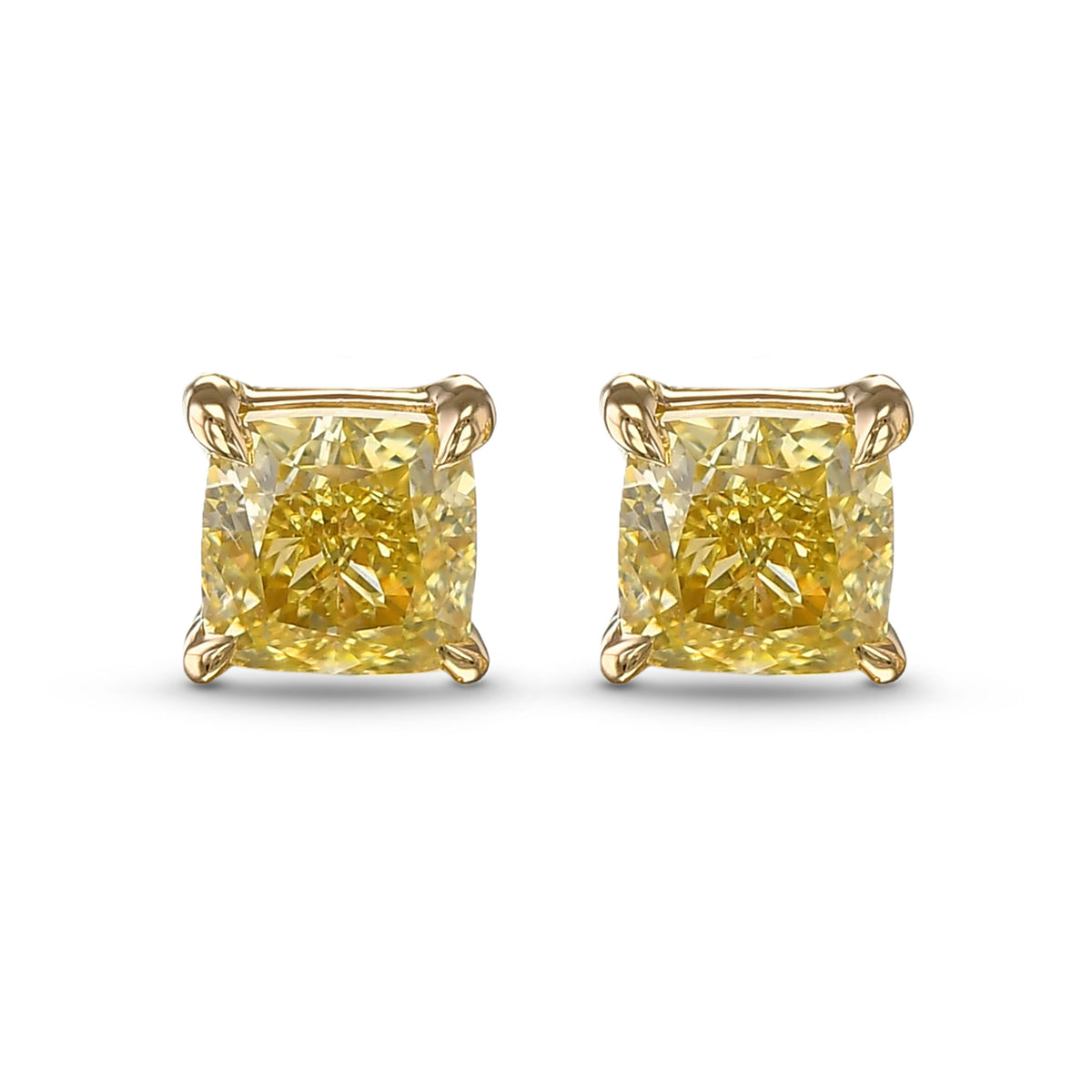 Fancy Intense Yellow Cushion Stud Diamond Earrings