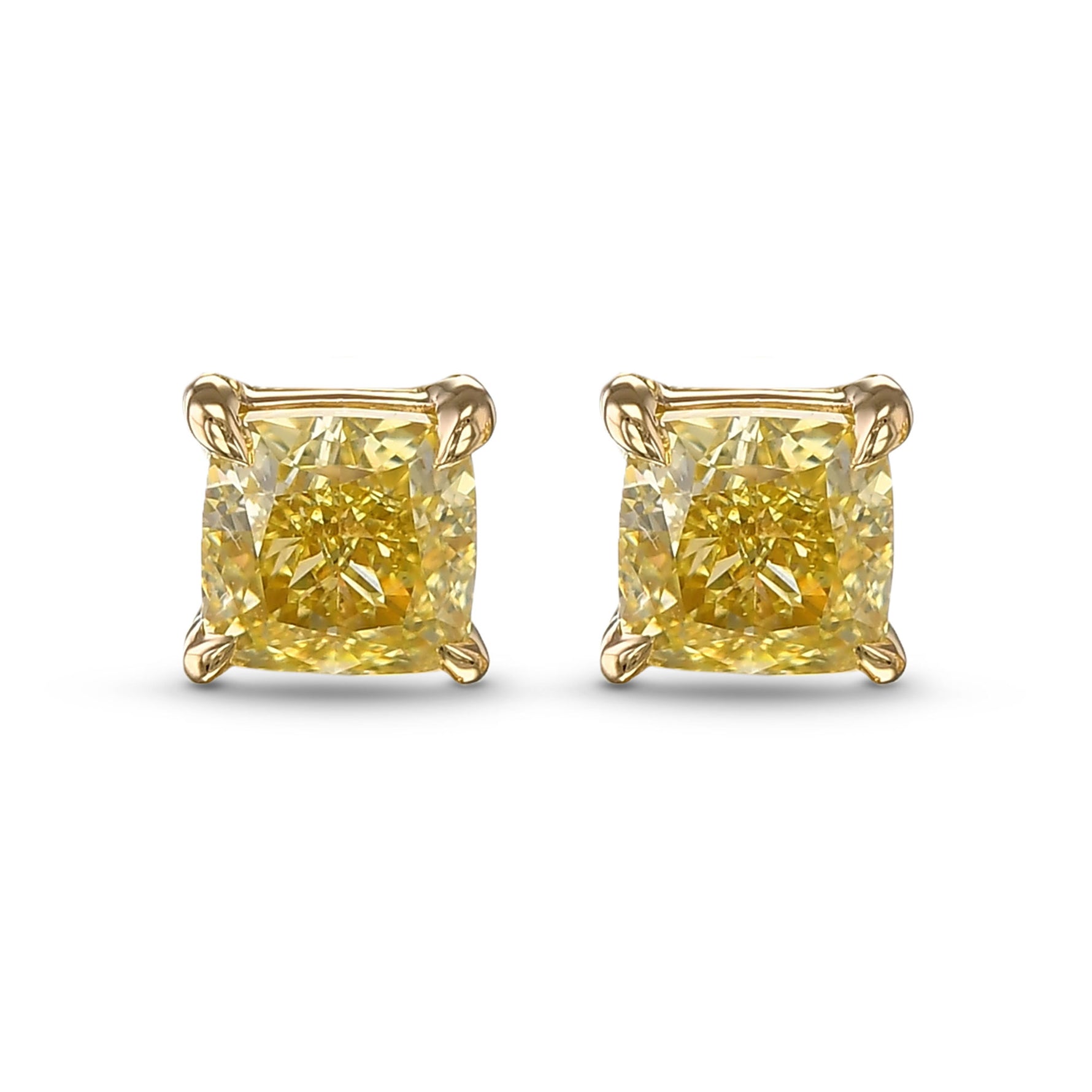 Fancy Intense Yellow Cushion Stud Diamond Earrings