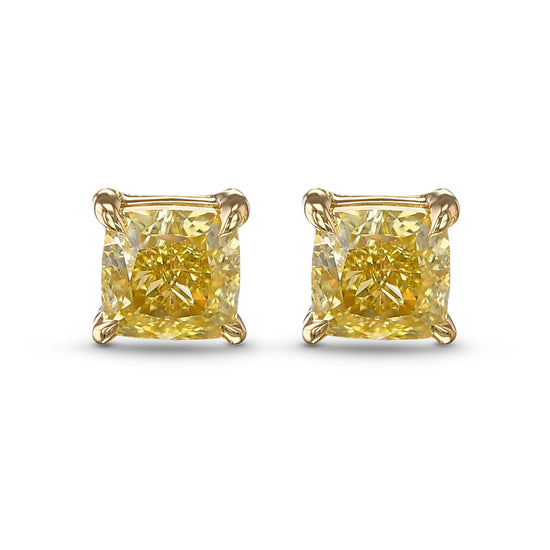 Fancy Intense Yellow Cushion Stud Diamond Earrings