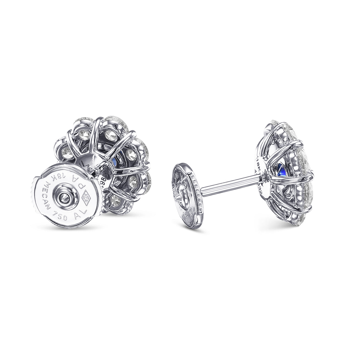 Blue Sapphire and Diamond Floral Halo Earrings