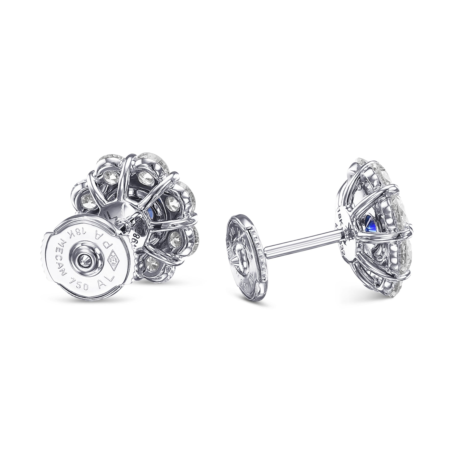 Blue Sapphire and Diamond Floral Halo Earrings