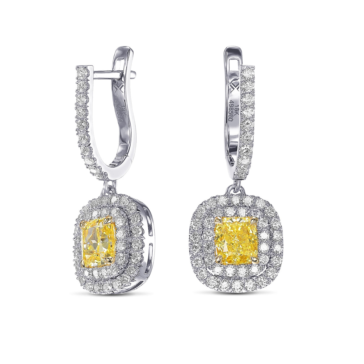 Fancy Intense Yellow Diamond Halo Drop Earrings