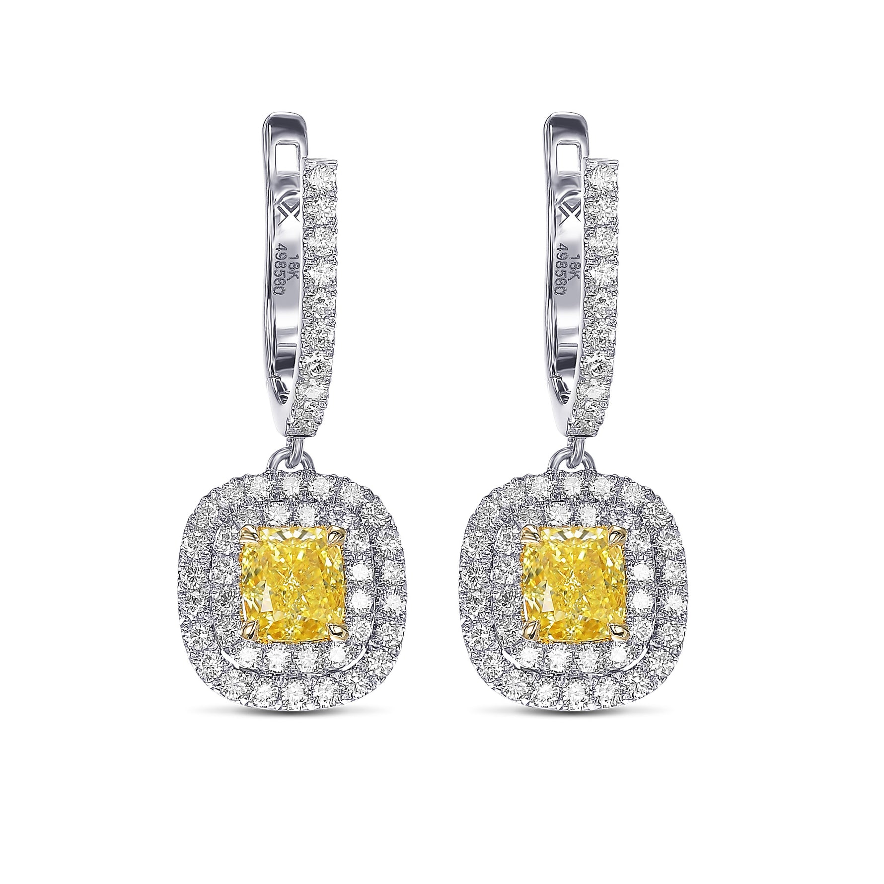 Fancy Intense Yellow Diamond Halo Drop Earrings