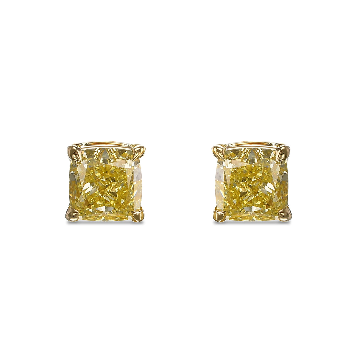  Fancy Yellow Cushion Stud Earrings