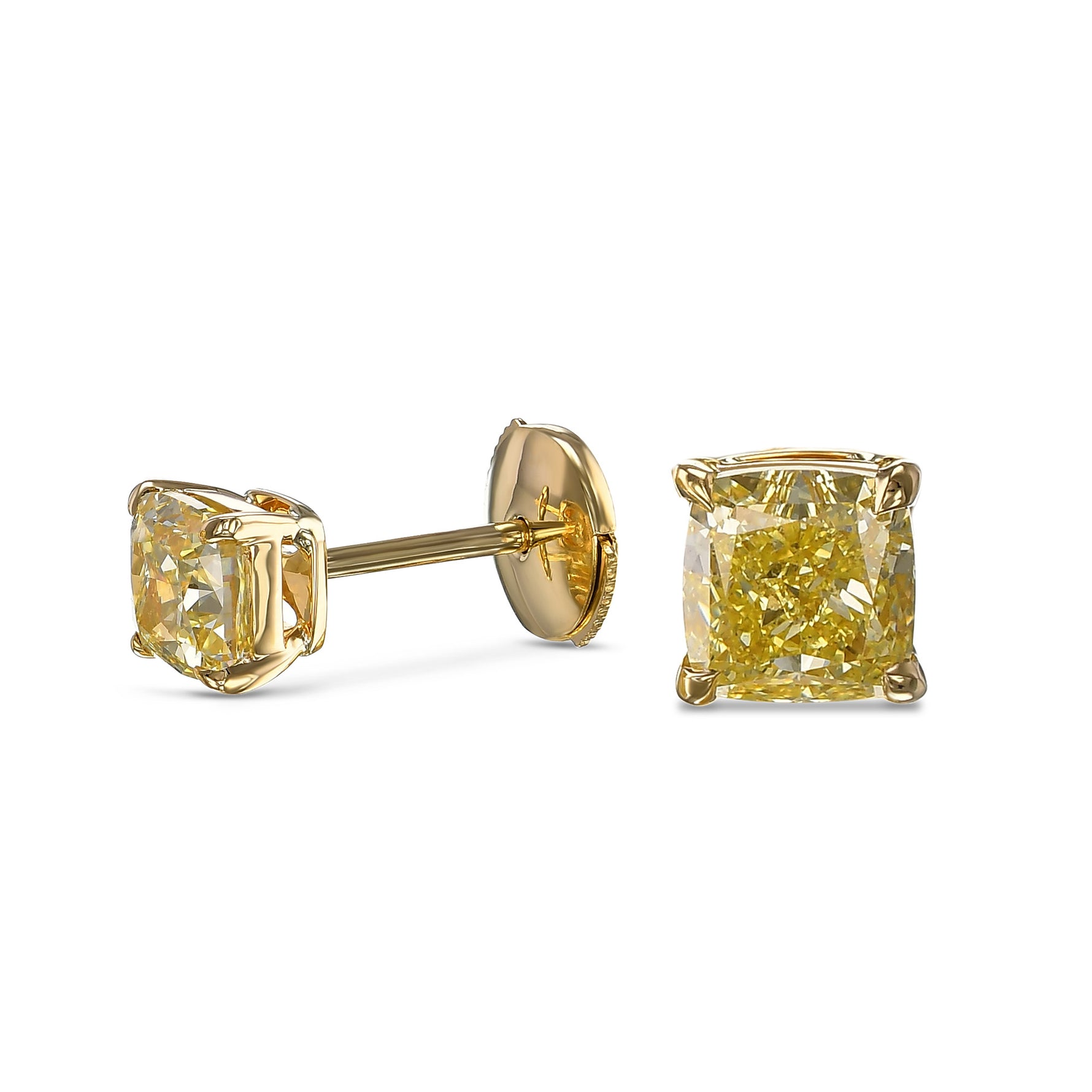  Fancy Yellow Cushion Stud Earrings