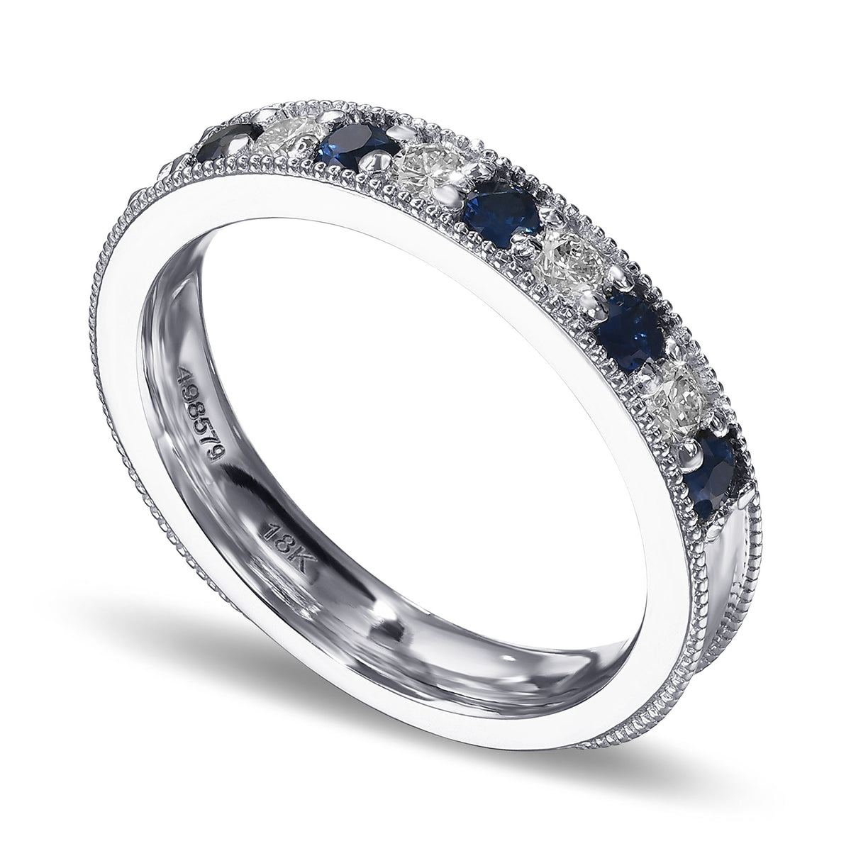 Milgrain Sapphire and Diamond Band Ring