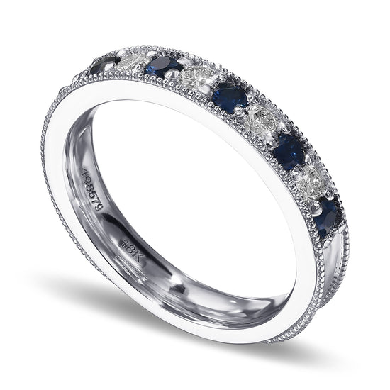 Milgrain Sapphire and Diamond Band Ring