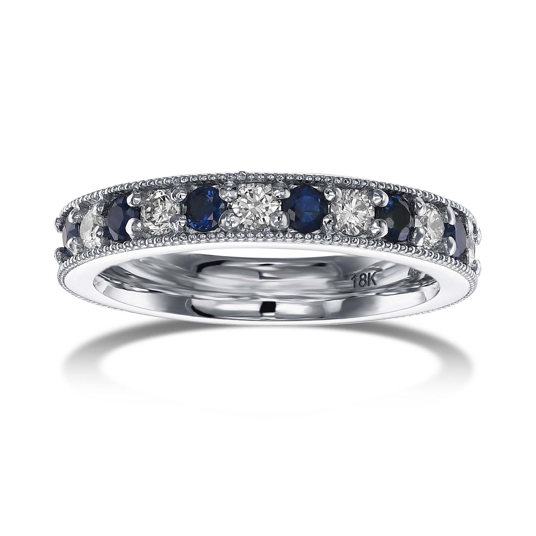 Milgrain Sapphire and Diamond Band Ring