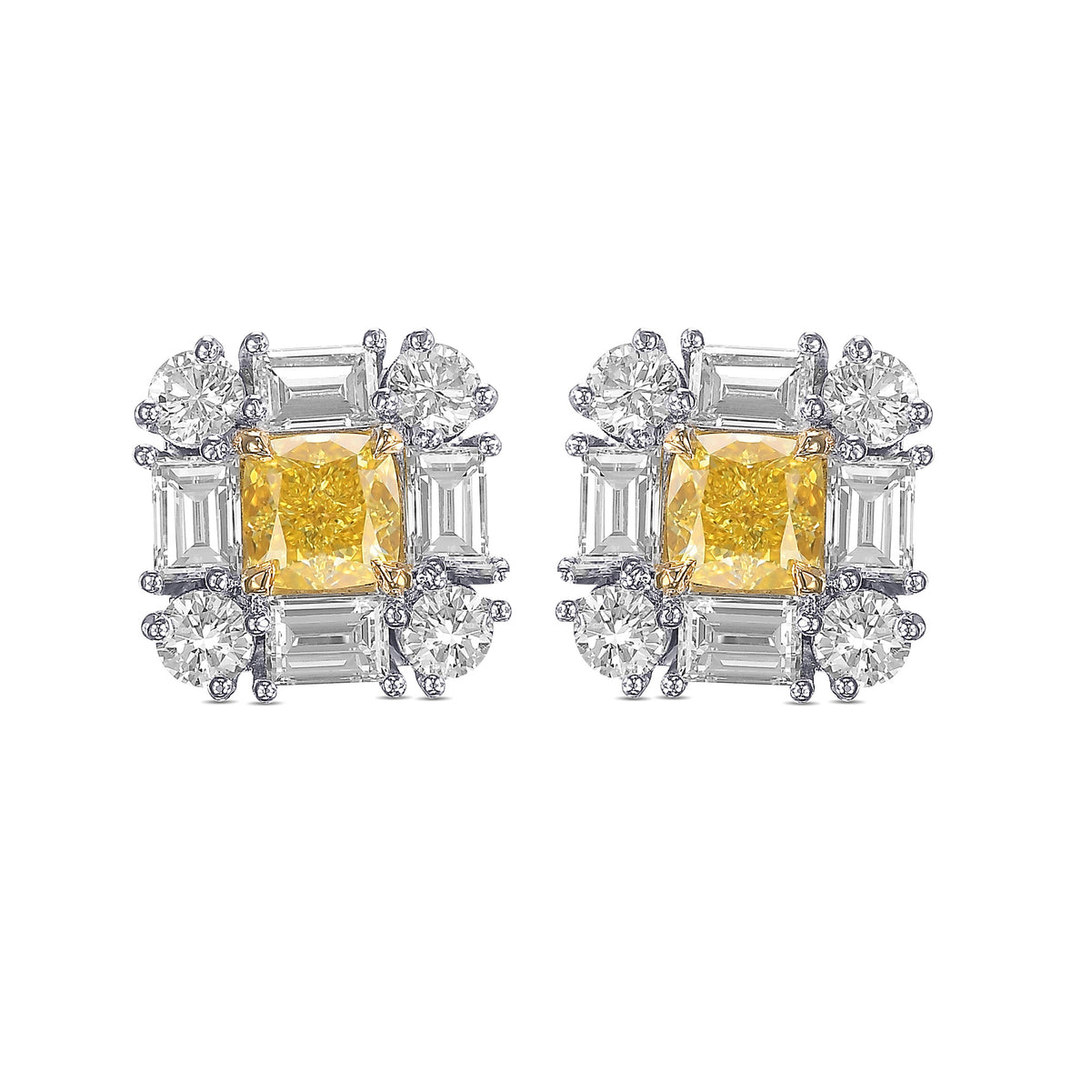 Extraordinary Fancy Intense Yellow Cushion Diamond Earrings