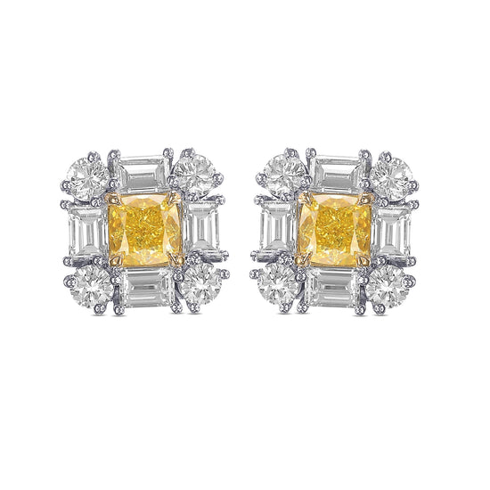 Extraordinary Fancy Intense Yellow Cushion Diamond Earrings