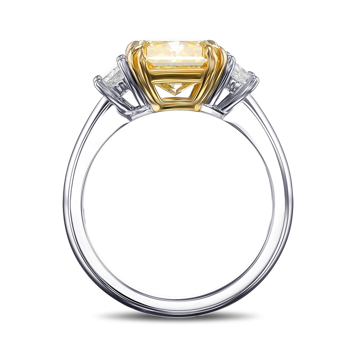 Fancy Intense Yellow Radiant 3 Stones Diamond Ring