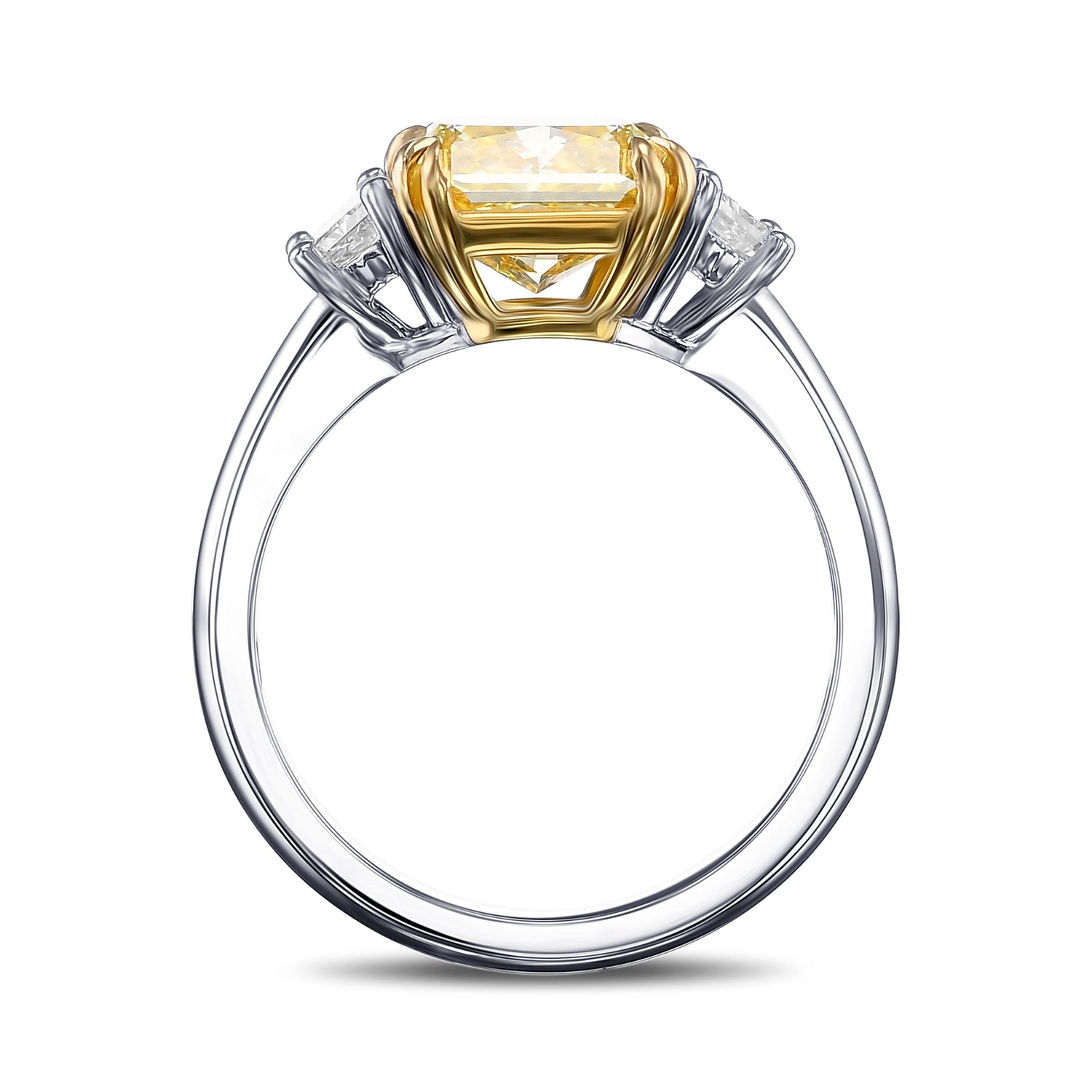 Fancy Intense Yellow Radiant 3 Stones Diamond Ring