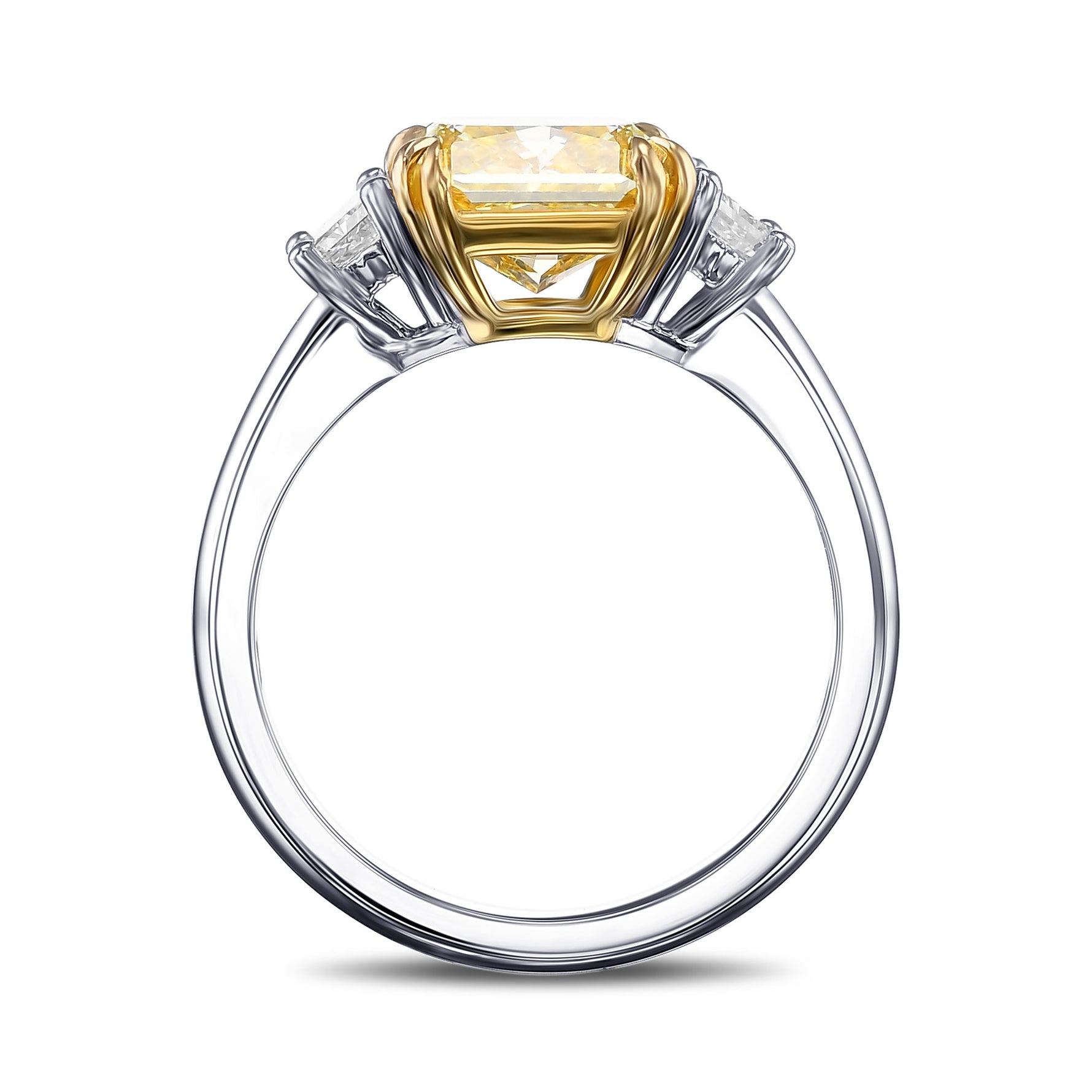 Fancy Intense Yellow Radiant 3 Stones Diamond Ring