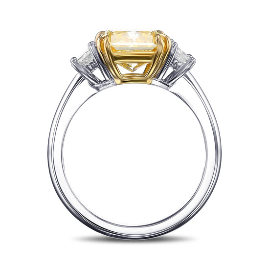 Fancy Intense Yellow Radiant 3 Stones Diamond Ring