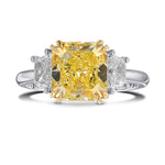 Fancy Intense Yellow Radiant 3 Stones Diamond Ring