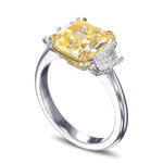 Fancy Intense Yellow Radiant 3 Stones Diamond Ring