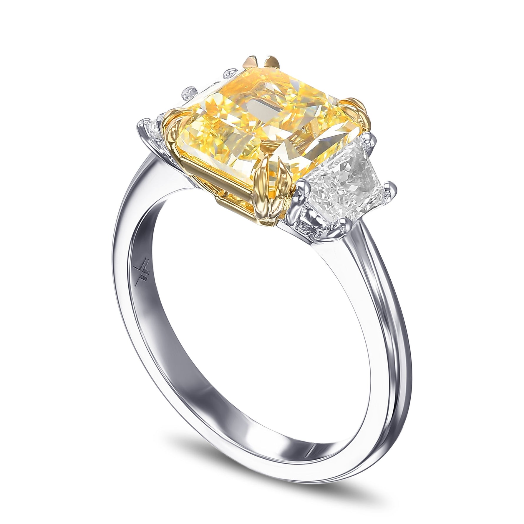 Fancy Intense Yellow Radiant 3 Stones Diamond Ring