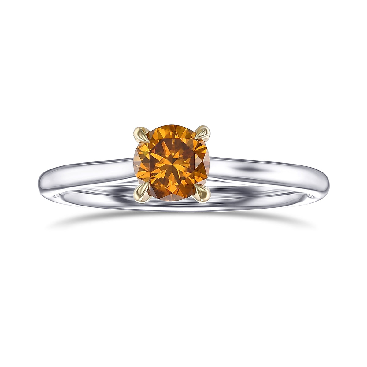  Fancy Deep Yellowish Orange Round Solitaire Diamond Ring