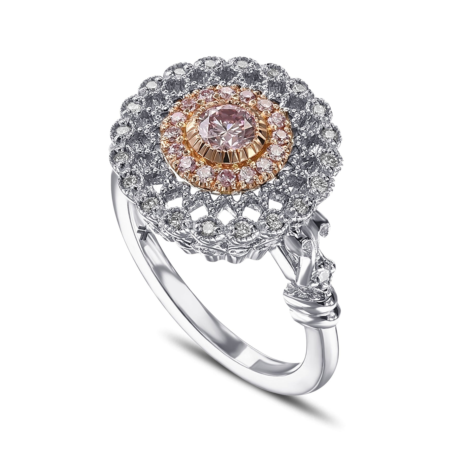 Fancy Purplish Pink Round Diamond Couture Ring 