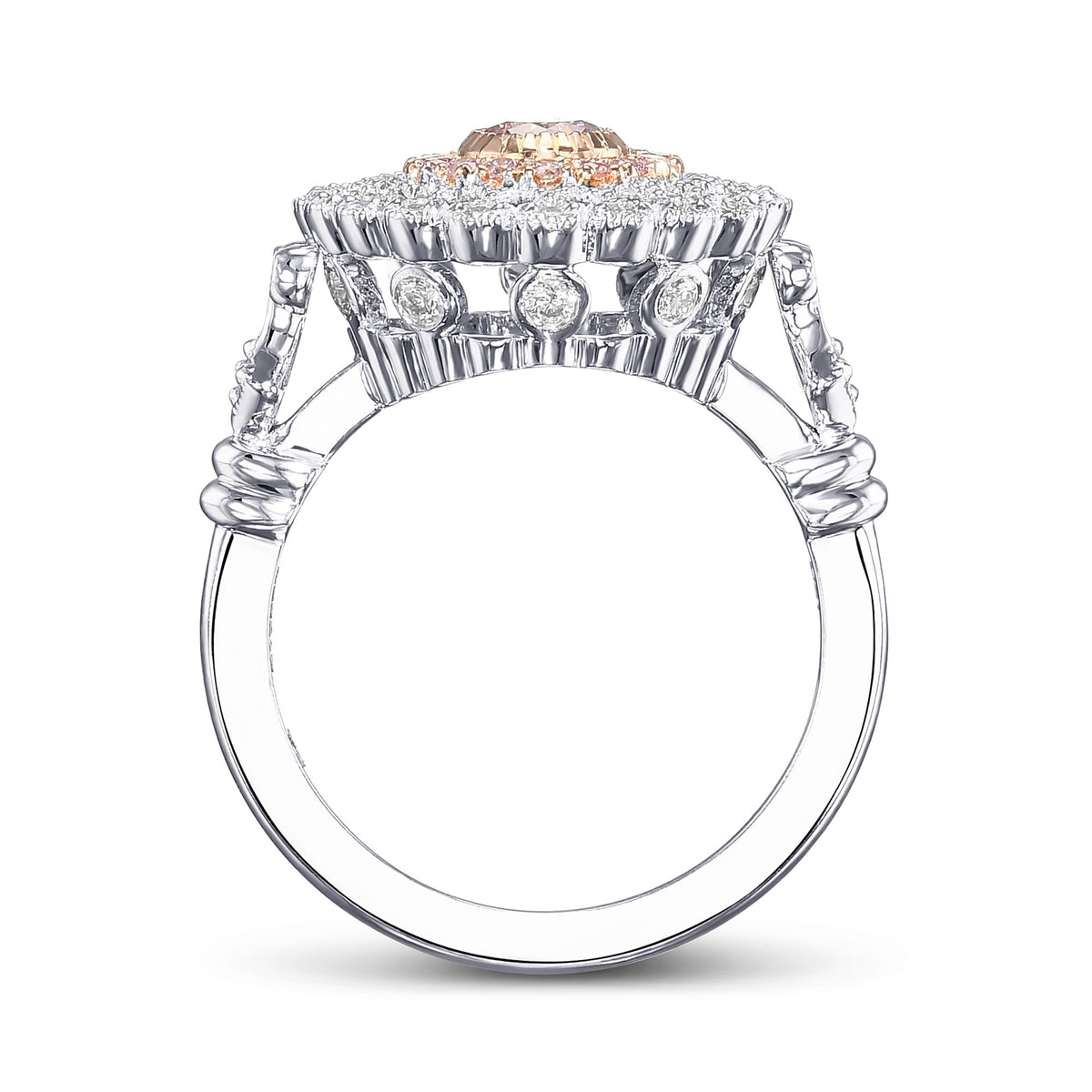 Fancy Purplish Pink Round Diamond Couture Ring 