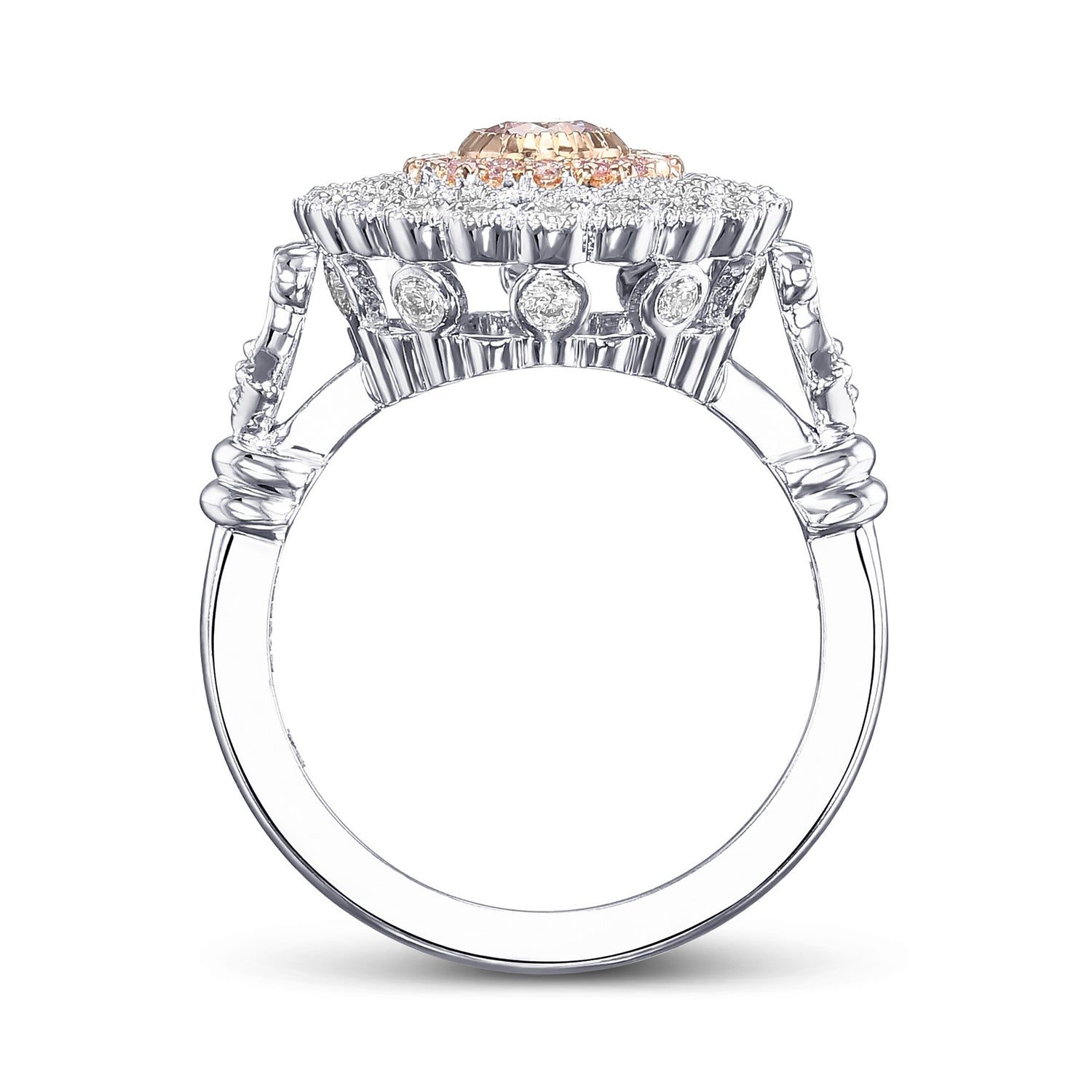 Fancy Purplish Pink Round Diamond Couture Ring 