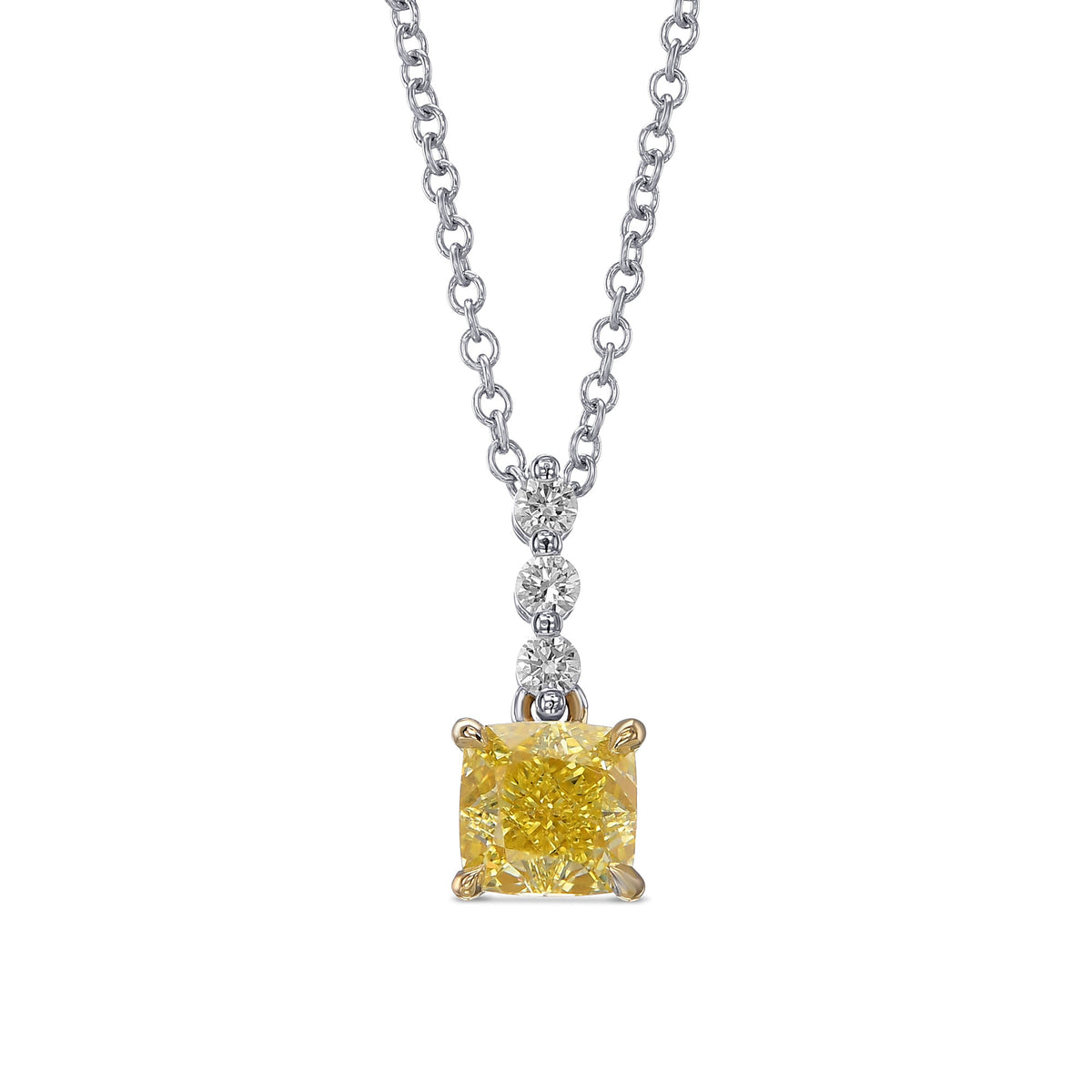 Fancy Intense Yellow Cushion Drop Diamond Pendant