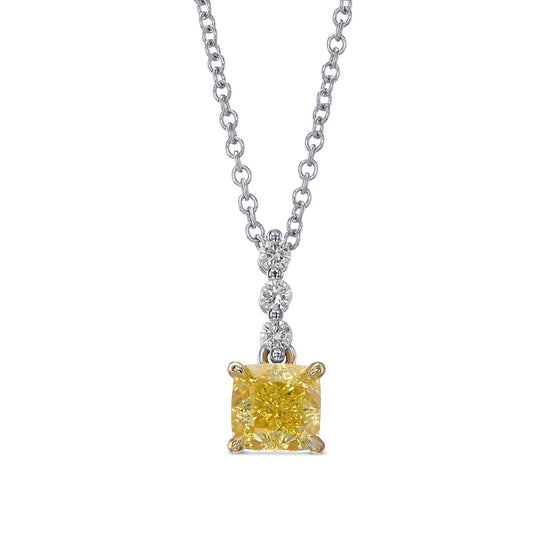 Fancy Intense Yellow Cushion Drop Diamond Pendant
